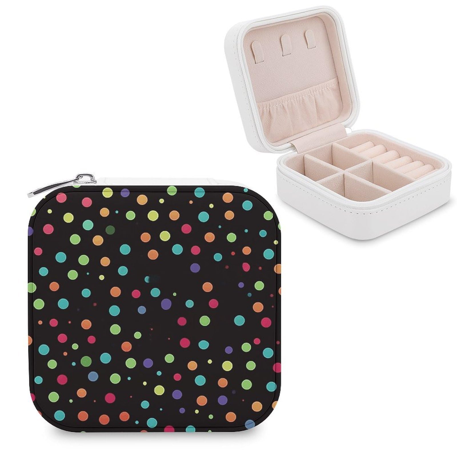 FekiLoot Black Polka Dot Background Jewelry Case Personalized Leather Jewelry Box Mini Travel Jewelry Case Small Portable Jewelry Organizer for Ring Earrings Necklace Bracelet