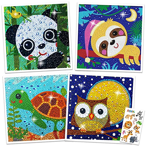 Diamant Painting Enfant 4 Morceaux De Diamond Painting Kit Complet Animaux Pour Enfants Tableau Diamant Broderie Diamond Painting Personnalisé Tableau Strass Diamant Peinture Diamant 5d Complet15x15cm Cover