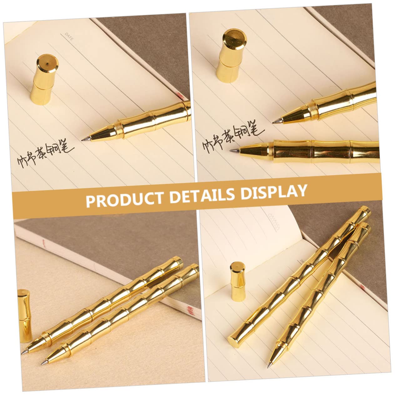 Tofficu 4 Ensembles Lot De 4 Stylos À Bille Décoratifs En Bambou Neutre Stylos À Encre Noire Fournitures De Bureau Créatifs En Laiton Doré 2 Pièces X 4 2 pièces * 4