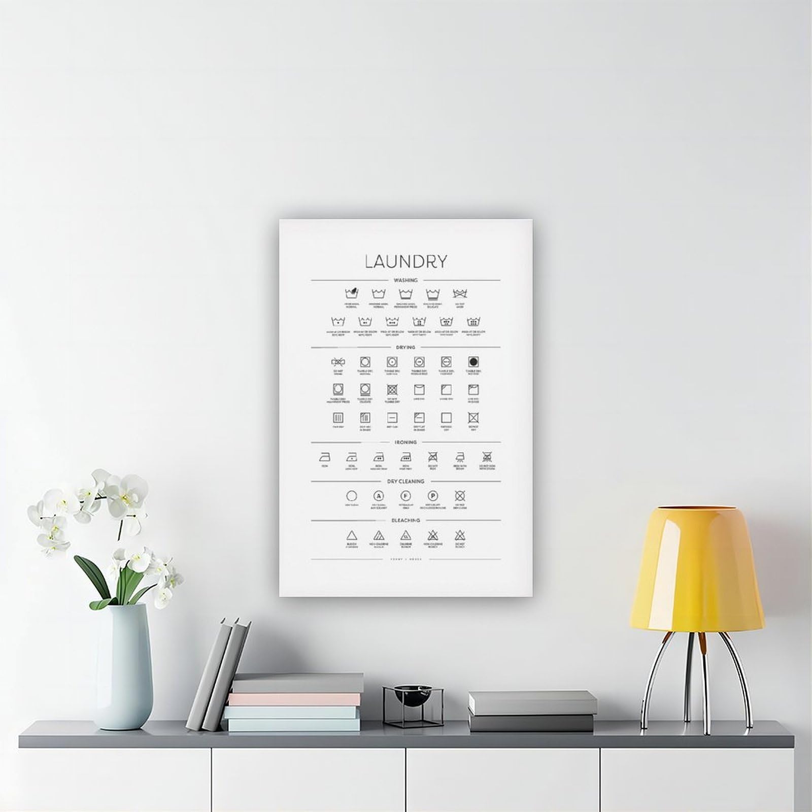 ACFTAIN Letreros artísticos de pared con guía de símbolos para cuarto de lavado, carteles e impresiones estéticas para habitación, dormitorio, oficina, 60 x 90 cm