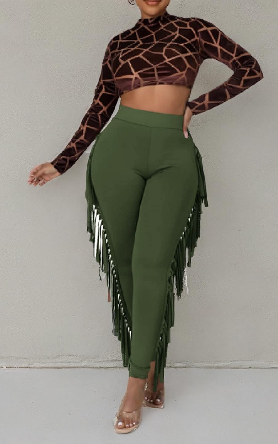 Choichic Women's Casual High Waist Fringed Pants With Elastic Waist - Bodycon Tassels Side Long Jogger Sweatpant - Image 4