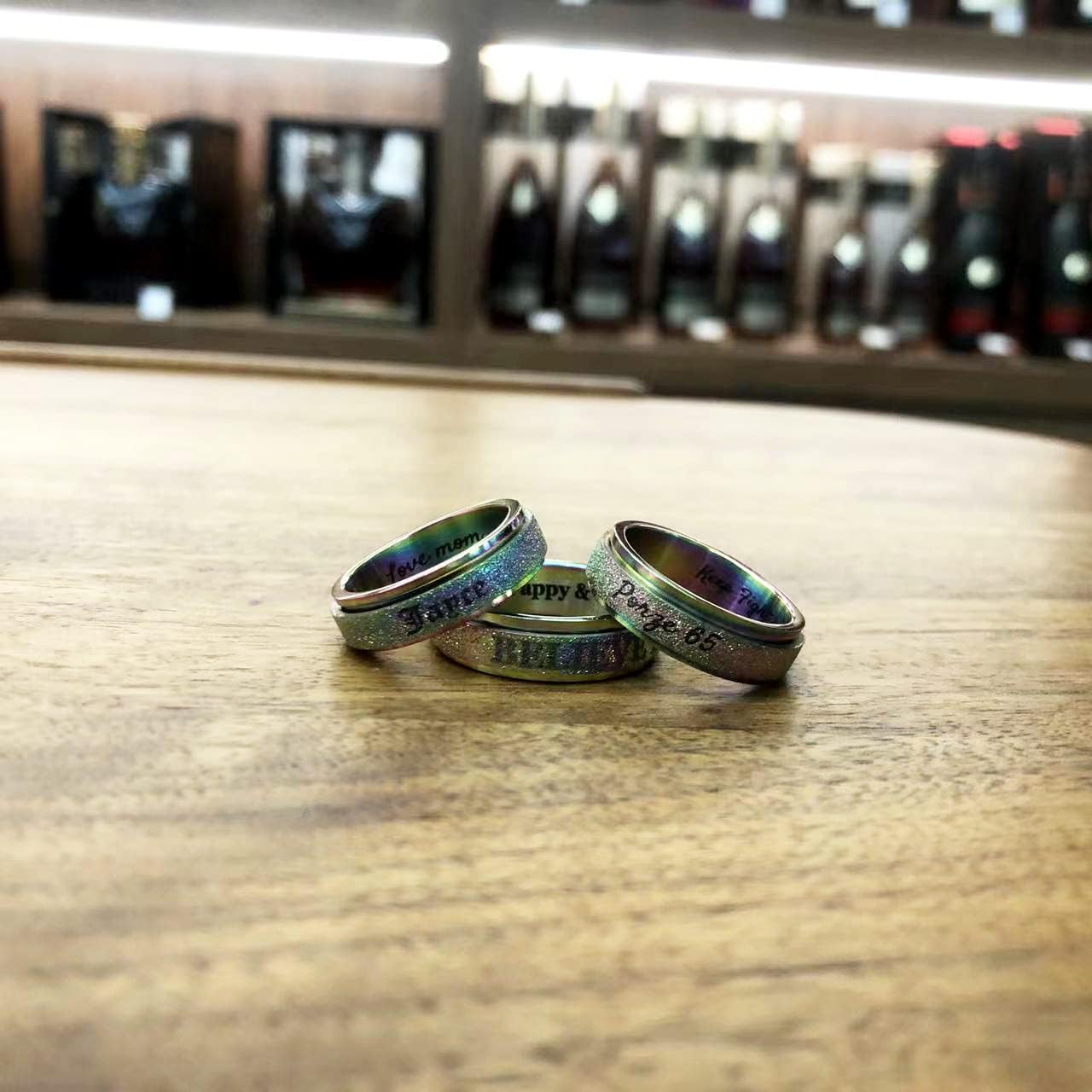 YUOTO Customized Spinning Fidget Rings for Men Custom Text.Personalized Engraved Spinneer Ring for Women.Stainless Steel Customized Promise Rings for Couples.Spinning Jewelry Gift for Him And Her Set