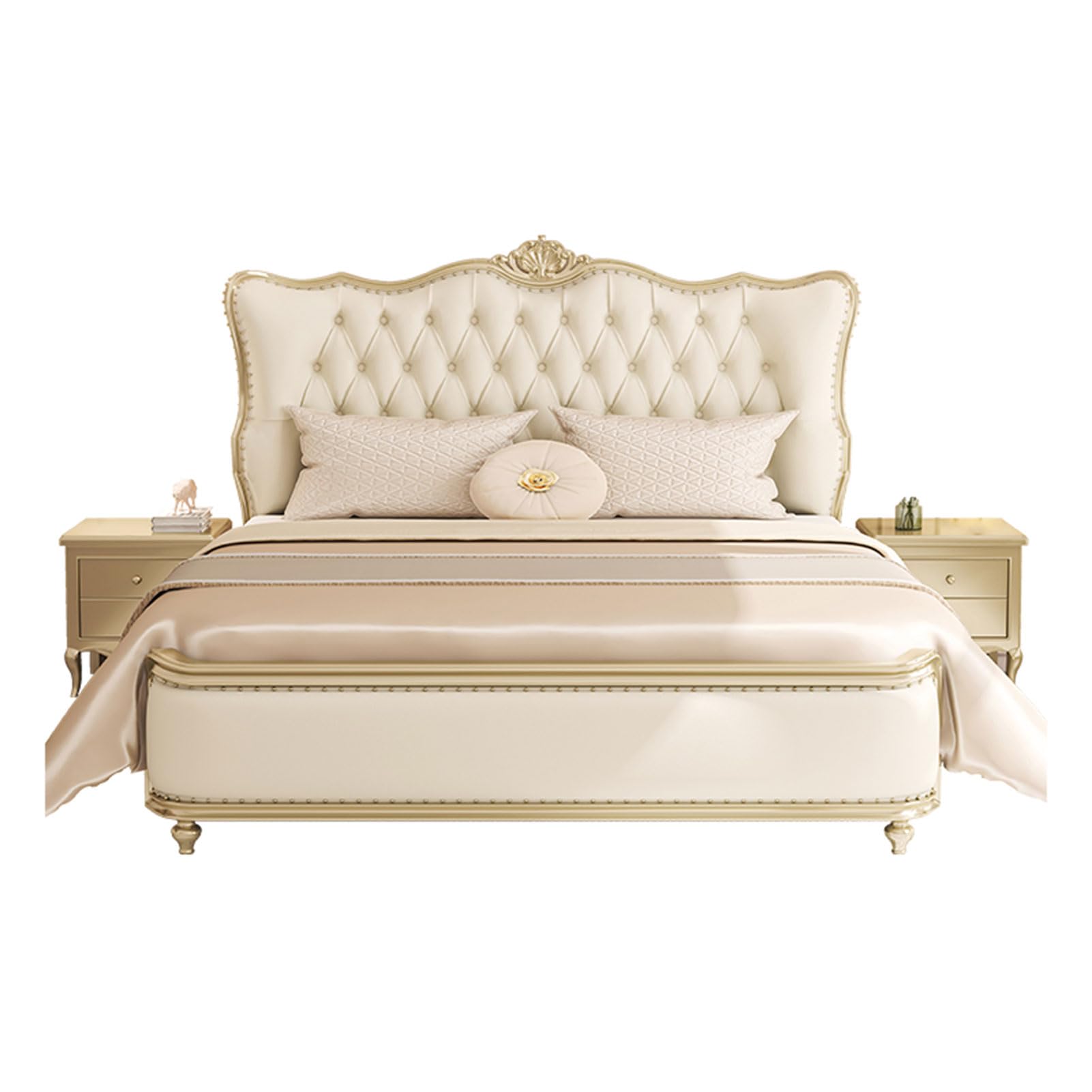 Modern Luxury King Size Genuine Leather Bed with Wingback Headboard and Storage Drawers Upholstered Platform Bed Frame No