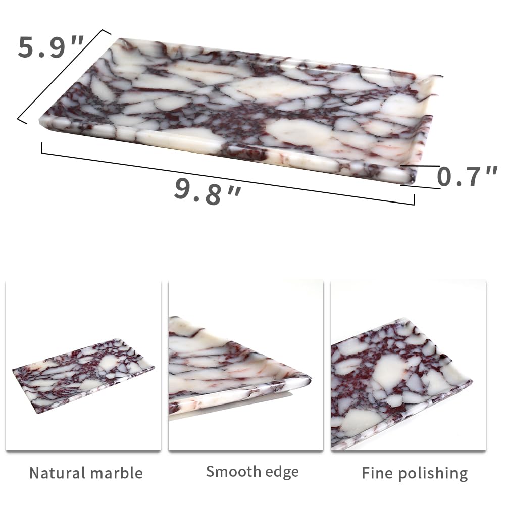 Natural Marble Tray, Coffee Table, Food, Fruit, Paper Cup, Cake Display, Coffee bar, Family Gatherings, Seasonal Holiday Decoration Tray(Viola-rectangle-11 x5 x0.7)