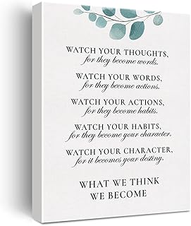 Inspirational Canvas Wall Art Motivational Watch Your Thoughts Quote Canvas Print Positive Canvas Painting Office Home Classroom Wall Decor Framed Gift 12x15 Inch