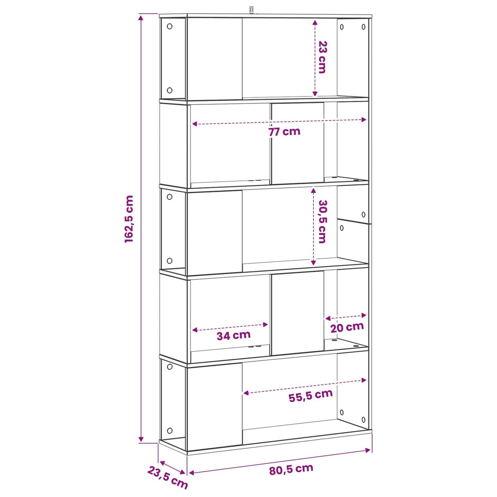 vidaXL - Librería (80,5 x 23,5 x 162,5 cm, PB, estantería rectangular moderna, almacenamiento eficiente, estantes modulares, diseño contemporáneo, organizador para el hogar