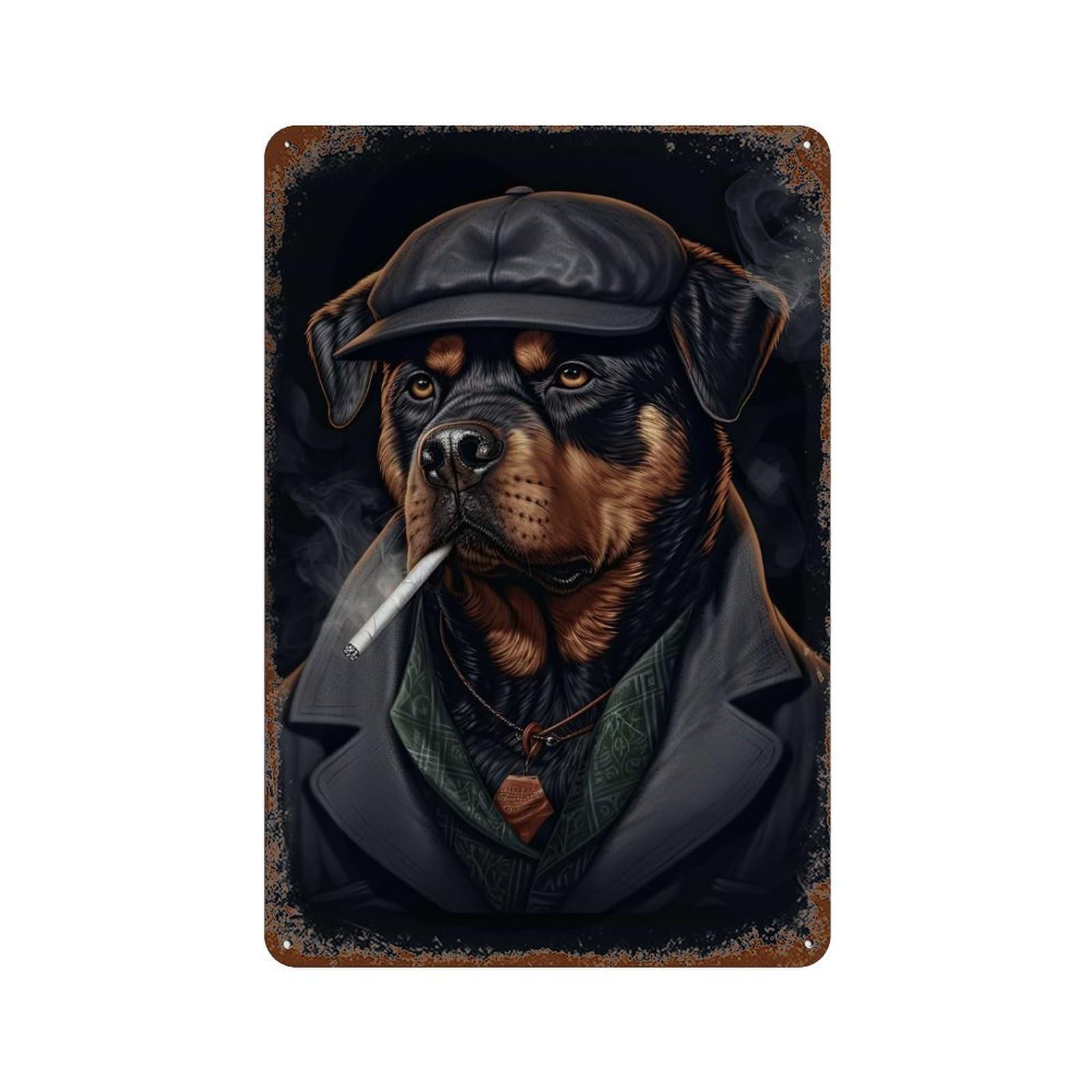 Decorative Tin Sign Rottweiler Gangster Suit 11.8"x7.9", Vintage Wall Decor for Pub, Kitchen And Man Cave Decor