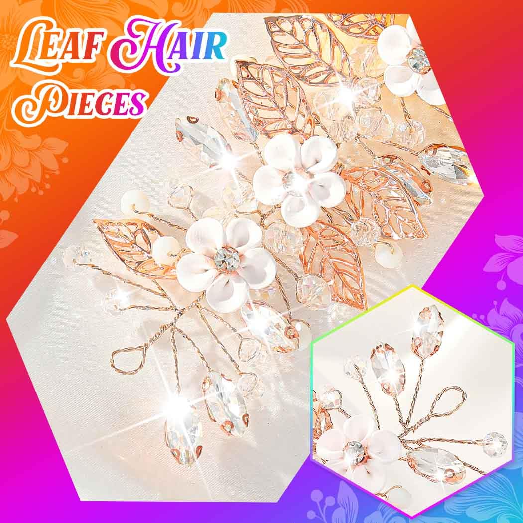 Unicra Silver Flower Bride Wedding Hair Vine Leaf Bridal Hair Piece Rhinestone Hair Accessories Beaded Headpieces Jewelry for Women and Girls (Rose Gold) - Image 4