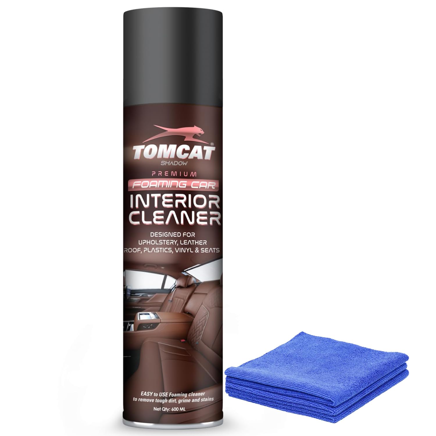 TOM CAT Foaming Car Interior Spray | Car Foam Cleaner Spray for Upholstery,Plastic, Leather Roof, Vinyl & Seats | Auto Care Accessories |Car Leather Seat Cleaner 600ml (Pack of 1) - FORMULATION 110X