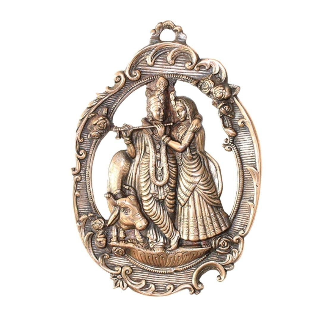 Apka Mart The Online Shop Radha Krishna Religious Wall Hanging - 16 Inch Height - Metal Wall Showpiece, Brown, Copper, Standard