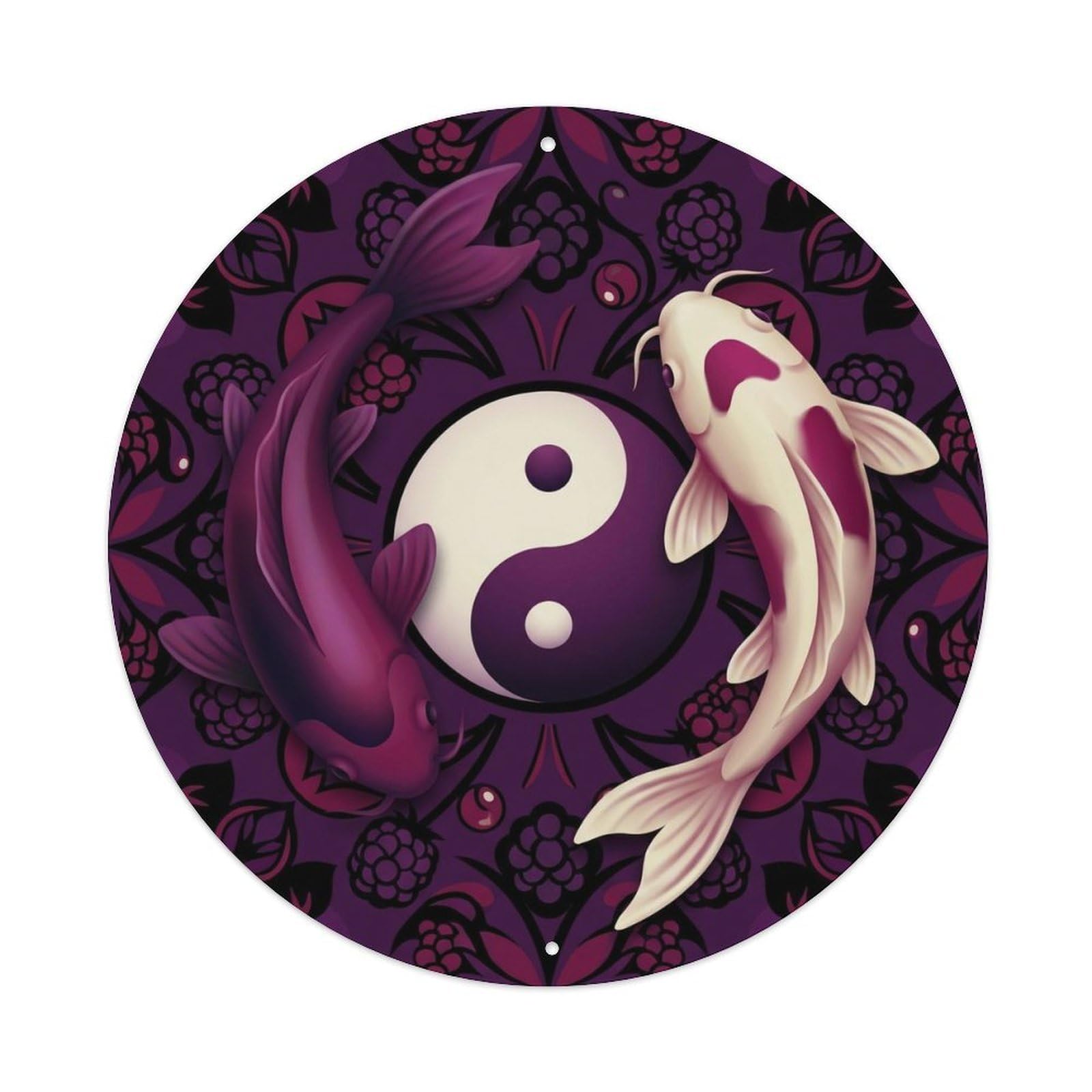 Tai Chi Koi Fish Blackberry Purple Dark Berry Rich Deep Metal Tin Sign