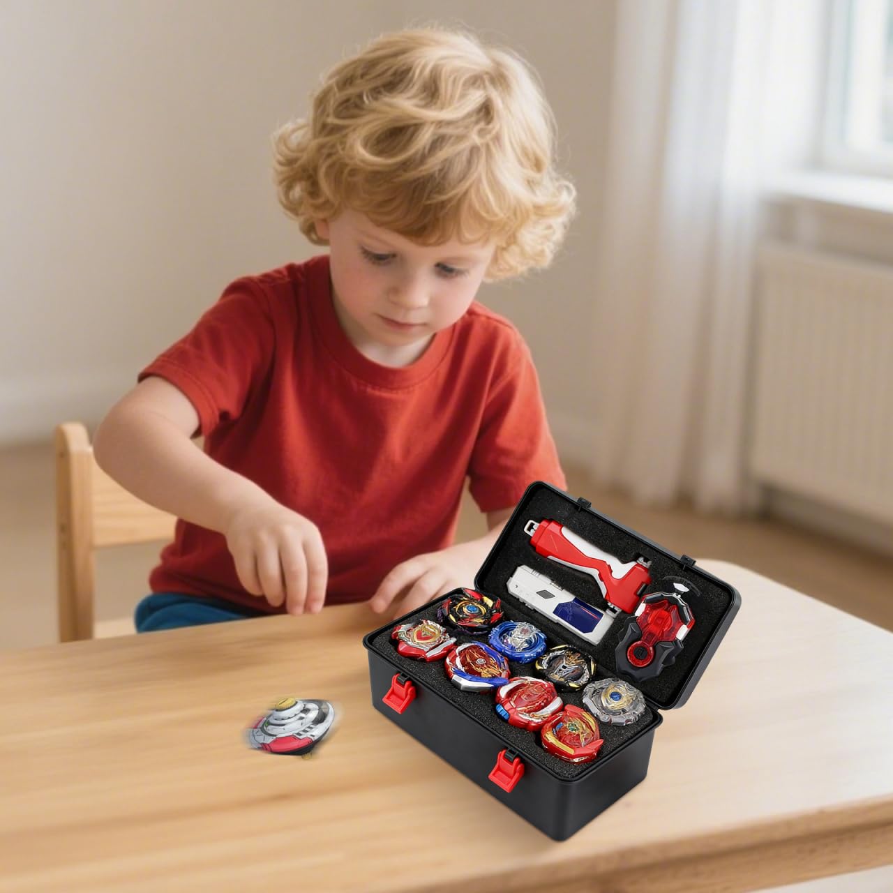 Boîte De Rangement Portable pour Toupies De Combat avec Poignée Organisateur en Plastique avec Compartiments Étui Léger pour Jouets Gyroscopiques Enfants en Voyage Et Tournoi