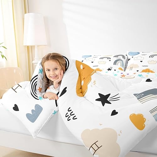 Miniatura 6 de Erosebridal Juego de edredón de dibujos animados arco iris, relleno de edredón Kawaii de dibujos animados de nubes de sol, edredón de corazón de