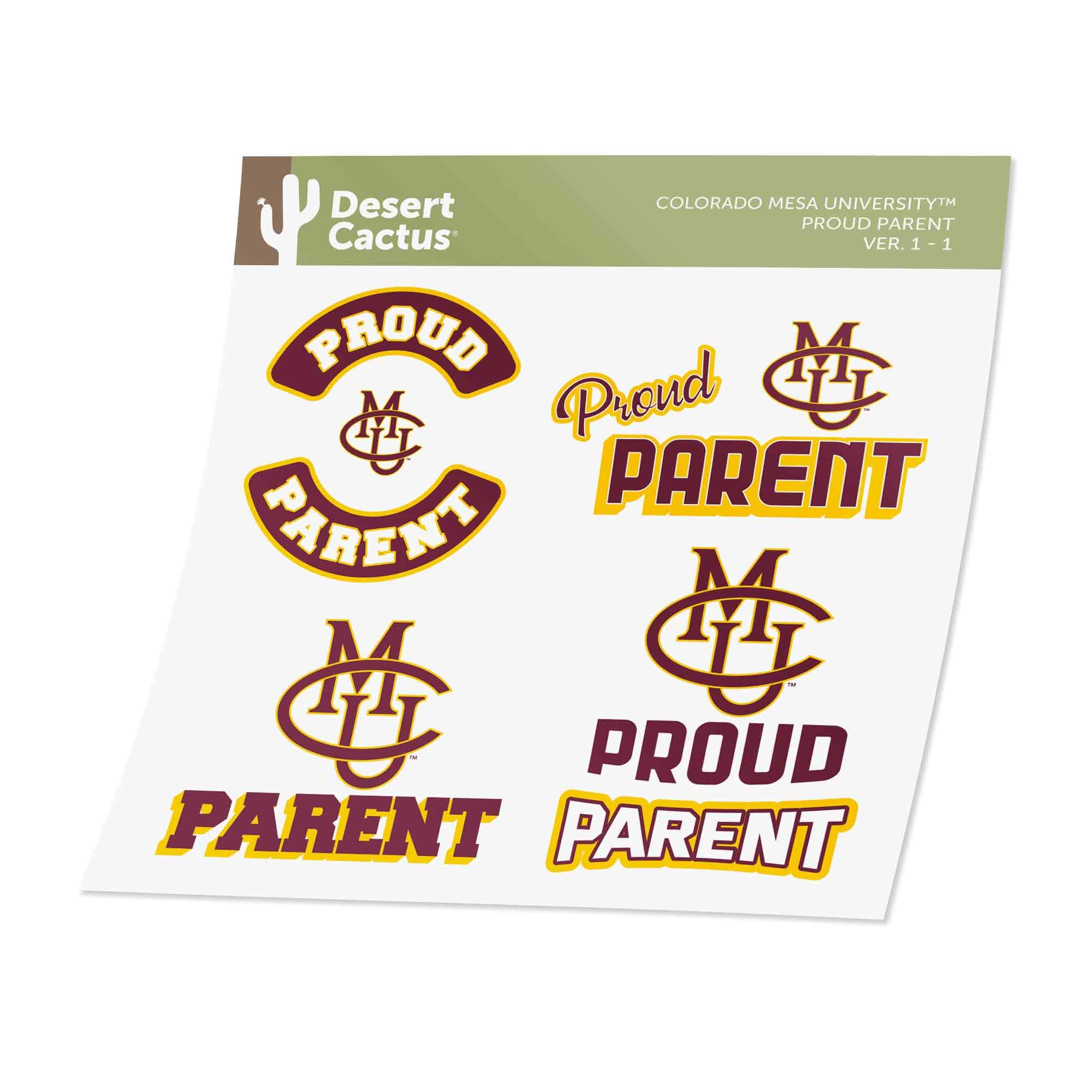 Desert Cactus Colorado Mesa University Sticker Vinyl Decal Laptop Water Bottle Car Scrapbook (Proud Parent Sheet)