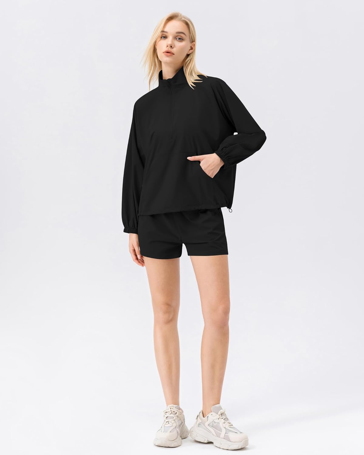 Locachy Women's Lightweight Half Zip Athletic Jacket Stand Collar Sun Protection Workout Pullover Top - Image 3