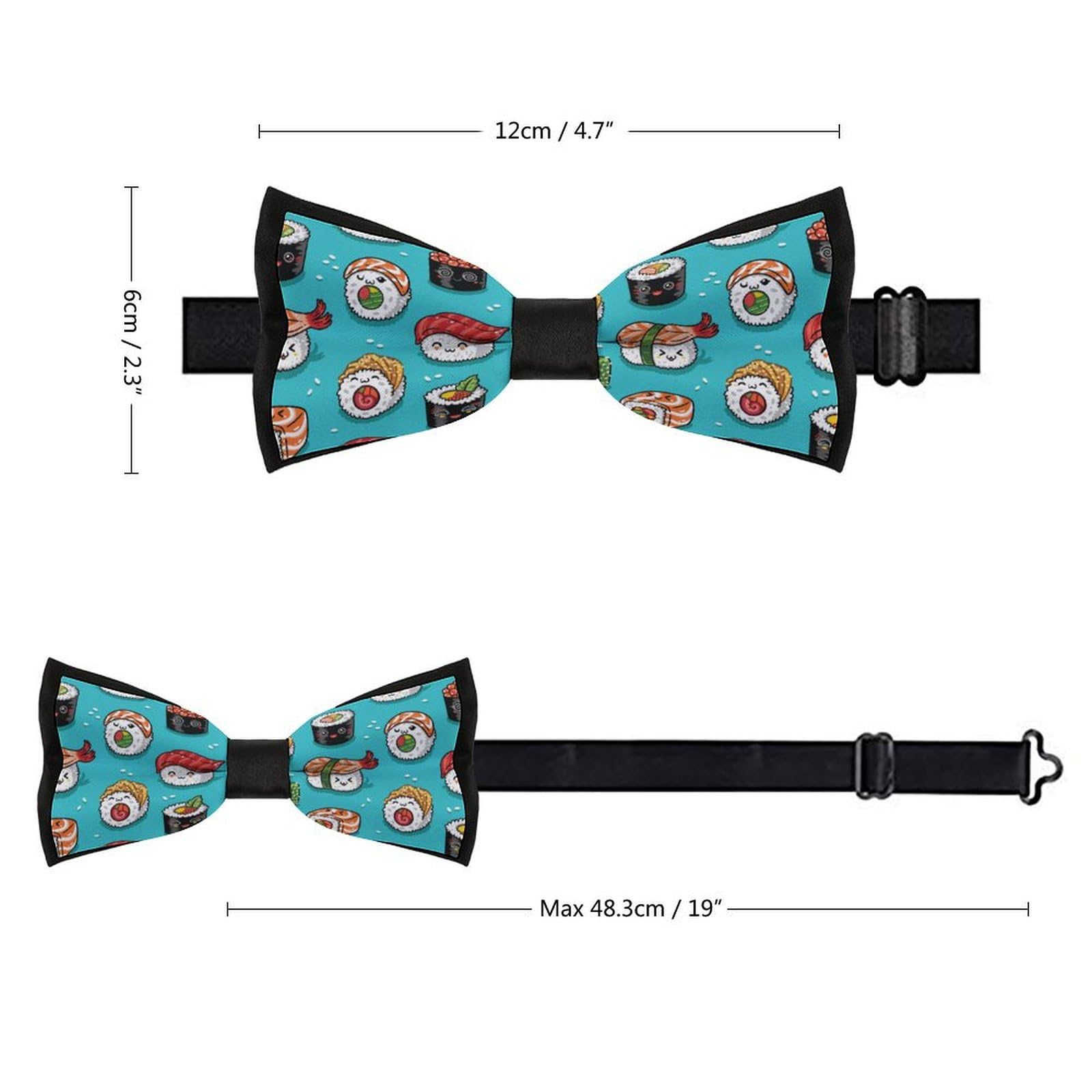 GoasNei Sushi And Sashimi Pattern Bow Tie for Men Adjustable Necktie Funny Tie Neck Ties for Weddings Party