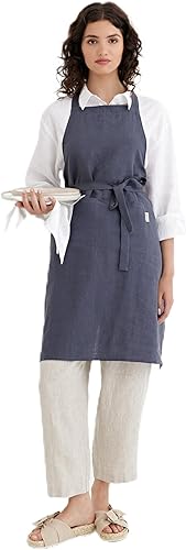 Vista 8 de MagicLinen 100% Linen Apron - Cooking, Gardening, Grilling, Painting Apron with Pockets - Perfect for Women and Men Azul denim