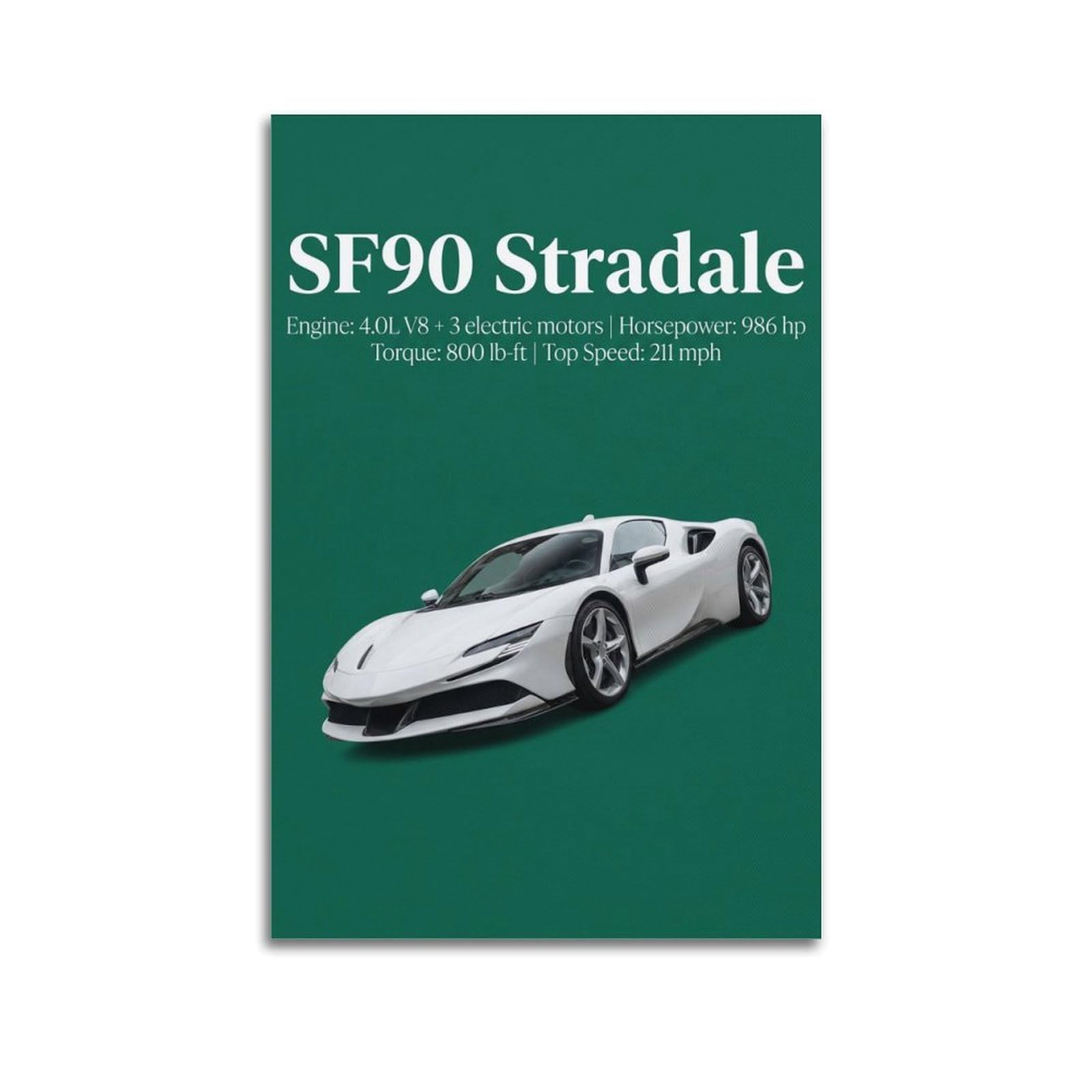 XKUGA Supercar Poster SF90 Stradale Classic Racing Guide Modern Decorative Canvas Prints - Ideal Wall Art for Family, Man Cave, Game Room, Boys & Girls Bedroom 20x30inch(50x75cm)