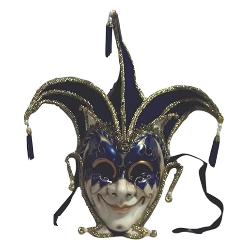 Jester Stick Mask Blue Decorate or Wear Mardi Gras Masquerade Mask Wall Hanging