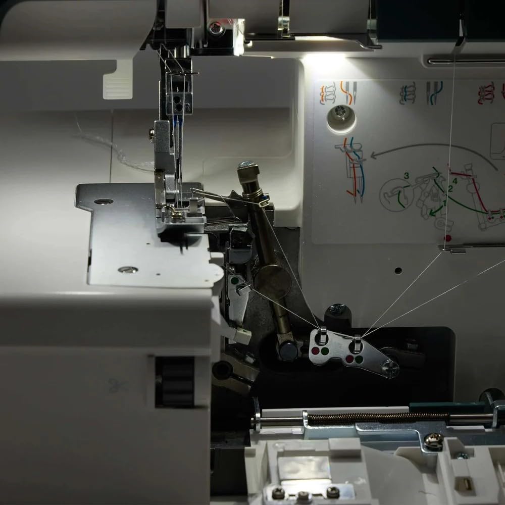 Pfaff Admire 3000 Overlock maszyna z 4 nićmi – 16 ściegów, transport różnicowy, dźwignia kolanowa, oświetlenie chwytu LED, automatyczne zatrzymanie igły, do 1500 ściegów/min