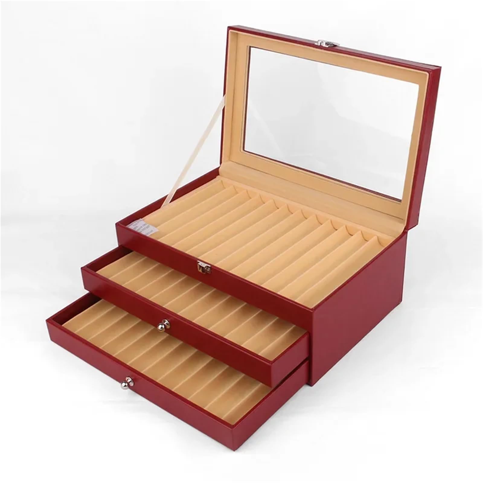 présentoir stylos bois Présentoir à stylos 12/24/36 emplacements, en cuir et flanelle, avec fenêtre verre - Fournitures scolaires de bureau(Color 11)