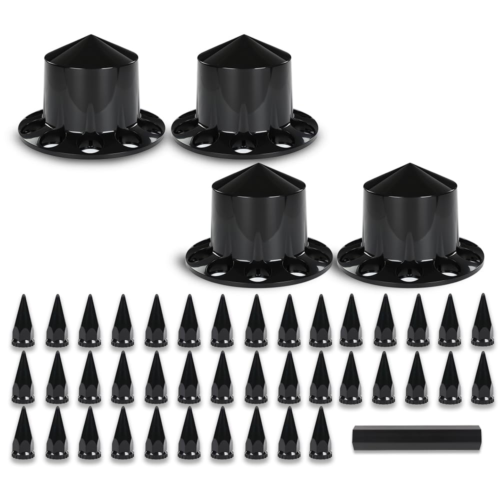 G-PLUS Rear Wheel Axle Hub Cover Kit 33mm Spiked Screw on Lug Nut Covers Compatible with Semi Truck 22.5