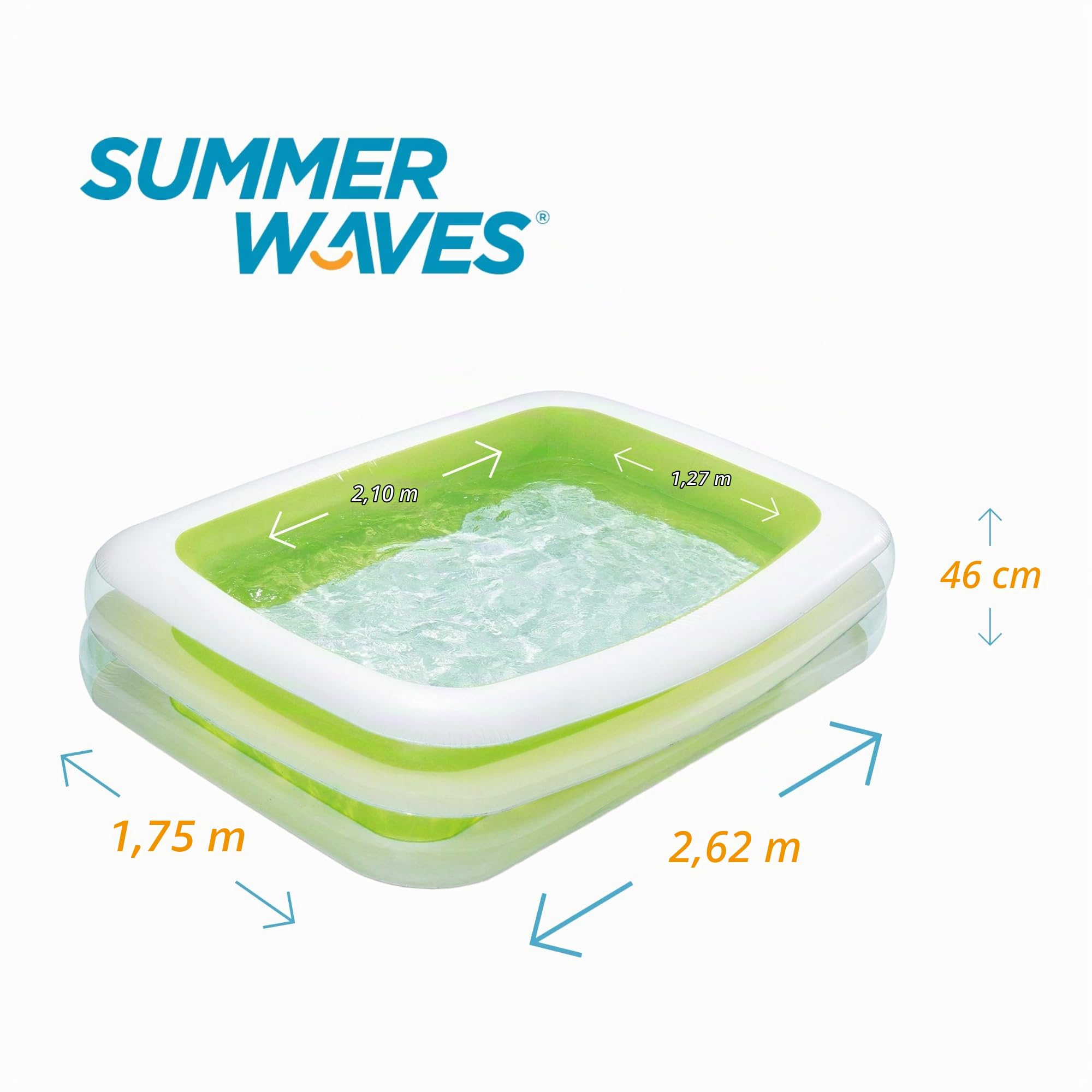 Summer Waves Piscina Hinchable Familiar Rectangular, 2.62 M x 1.75 M x 46 CM