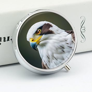 3 Compartment Medicine Pill Case, Spear Falcon, White Eagle Round Pill Box, Portable Decorative Medicine Organizer for Pocket Or Purse Vitamin Organize