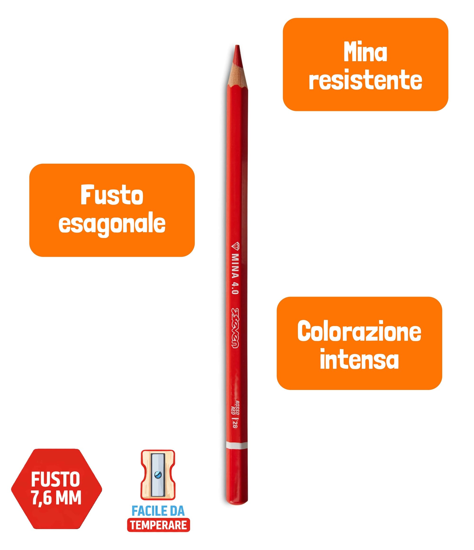Seven Set Matite Colorate - Scatola da 18 pz - Confezione Pastelli Scuola, Ufficio - MINA 4.0 - Spazio Etichetta Nome