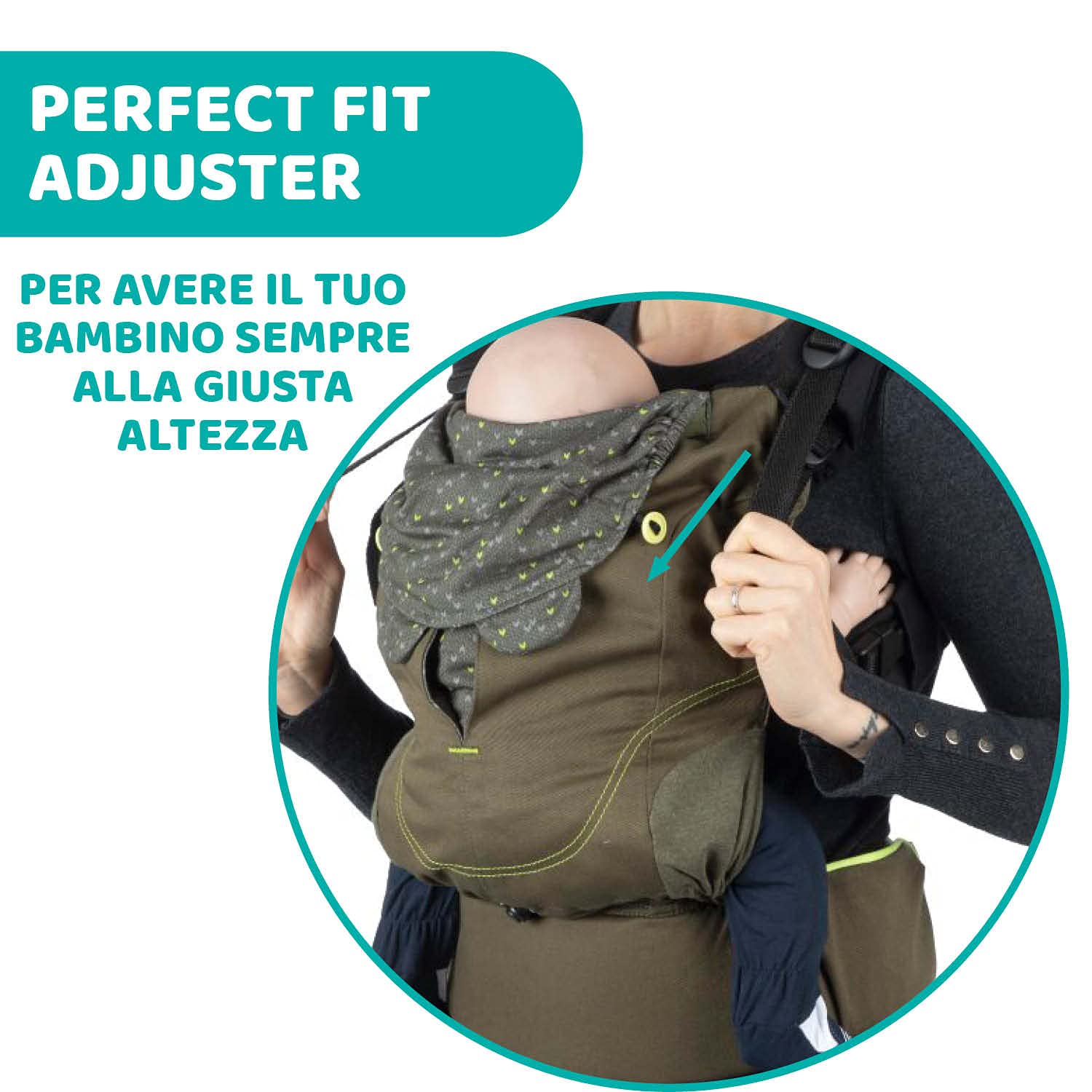 Chicco Marsupio Neonati Ergonomico Myamaki Fit, Zaino Porta Bambino dalla Nascita a 15 kg, Porta Bebè Evolutivo Multifunzione con Seduta e Pannello Regolabili, Supporto per Schiena e Collo - Leaf