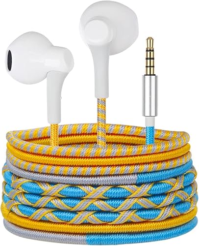 URIZONS Auriculares trenzados coloridos de 0.138 in - Auriculares con cable lindos auriculares con micrófono para niños para iphnoe sin enredos -