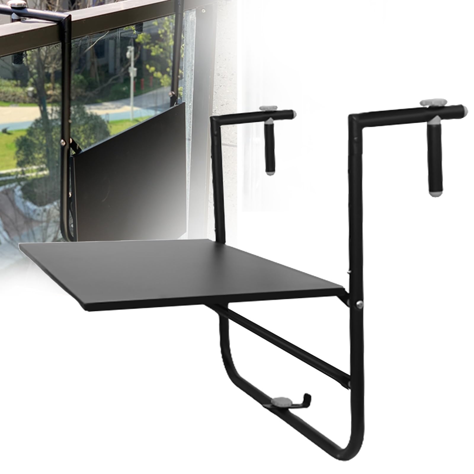 SXZenSpace Outdoor Folding Balcony Bar Table for Railing, Adjustable Railing Baluster Garden Deck