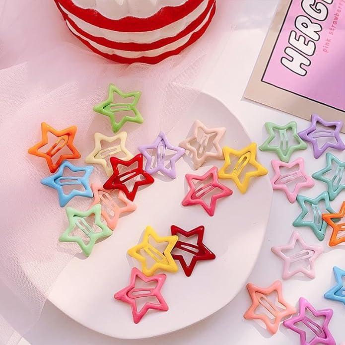Multicolor Star-Shaped Snap Hair Clips for Girls & Kids Cute Plastic Tic Tac Hair Pins with Strong Grip Lightweight Non-Slip Hair Accessories for School Parties & Gifting (Piece of 20)-image-38