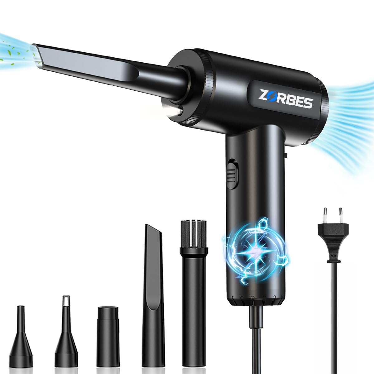 ZORBES® Electric Air Duster with LED, 500W 100500RPM Air Blower, 10 Speed Adjustable Air Compressor Machine, 5 Nozzle Attachment Blower Machine, Portable Air Blower for Home Computer, Keyboard, Black (B0D8P6ZCY9) Amazon Price History, Amazon Price Tracker