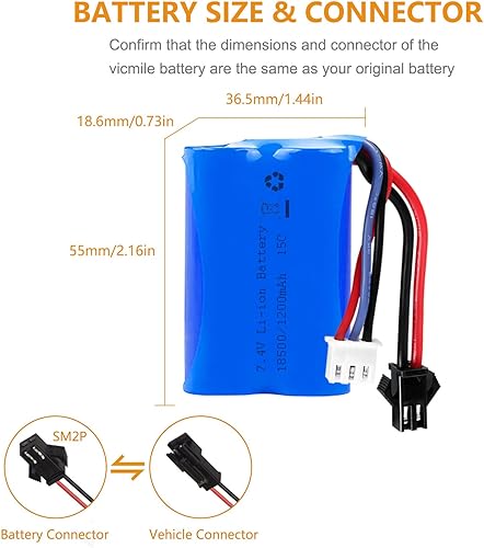 Miniatura 2 de Batería H101 RC para barco de 7.4 V, 1200 mAh, enchufe SM2P con 1 a 2 cargador USB, compatible con la mayoría de las baterías recargables RC Boat RC