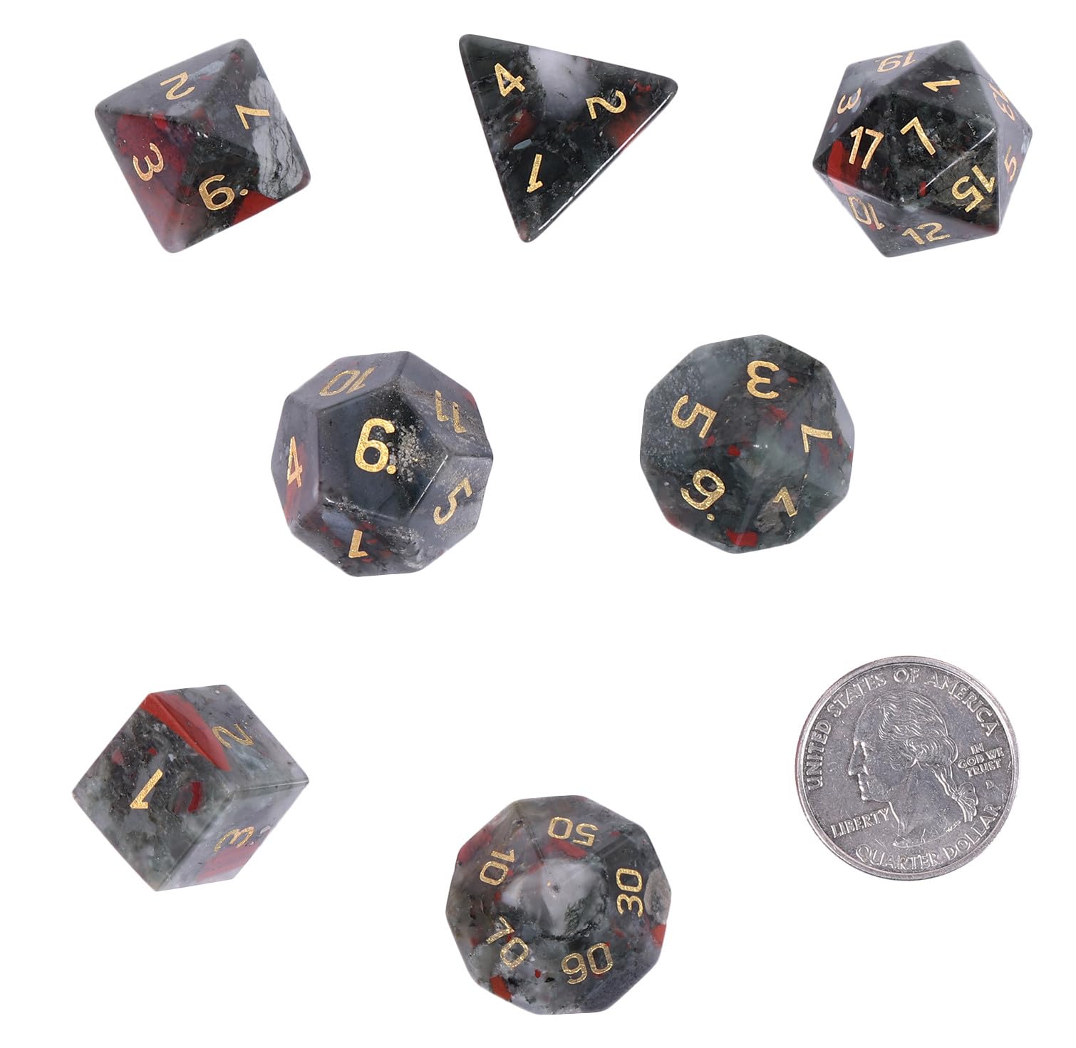 Nupuyai 7pcs Africa Bloodstone Crystal Polyhedral DND Dice Set for RPG MTG Table Games Polished Tumbled Stones Dices with Box for Home Decor - Image 2