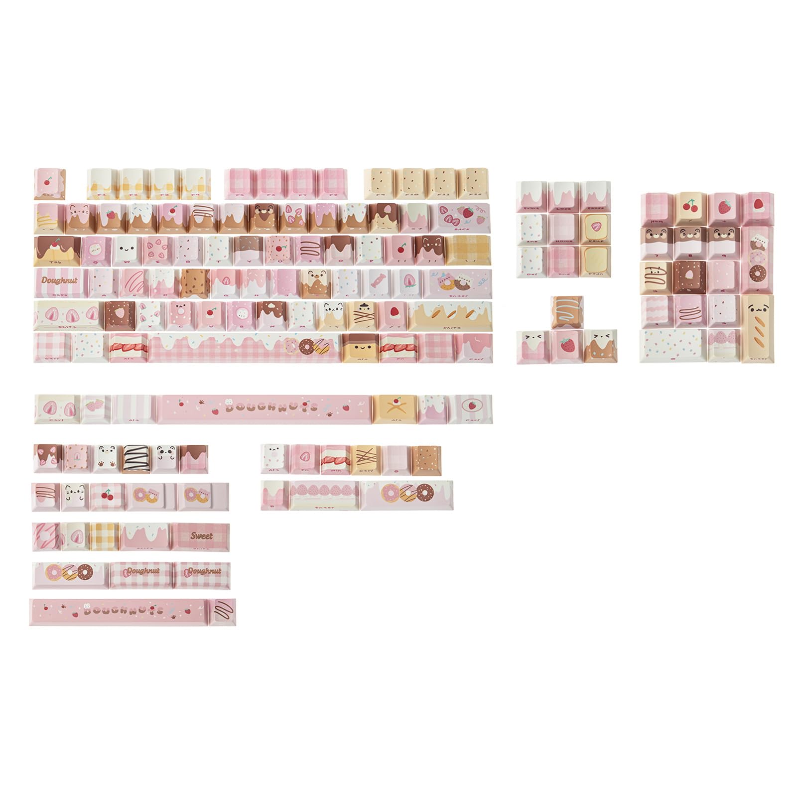 Photo 1 of ***ONLY SWITCHES, NO KEYCAPS*** KiiBOOM Dough Fluff Keycap Set, 144/143 Keys, MOA/Cherry Profile PBT Keycaps for Mechanical Keyboard, Compatible with ANSI/ISO, 60%, 65%, 75%, TKL, Full-Sized Layout (Pink & Brown, Cherry Profile)