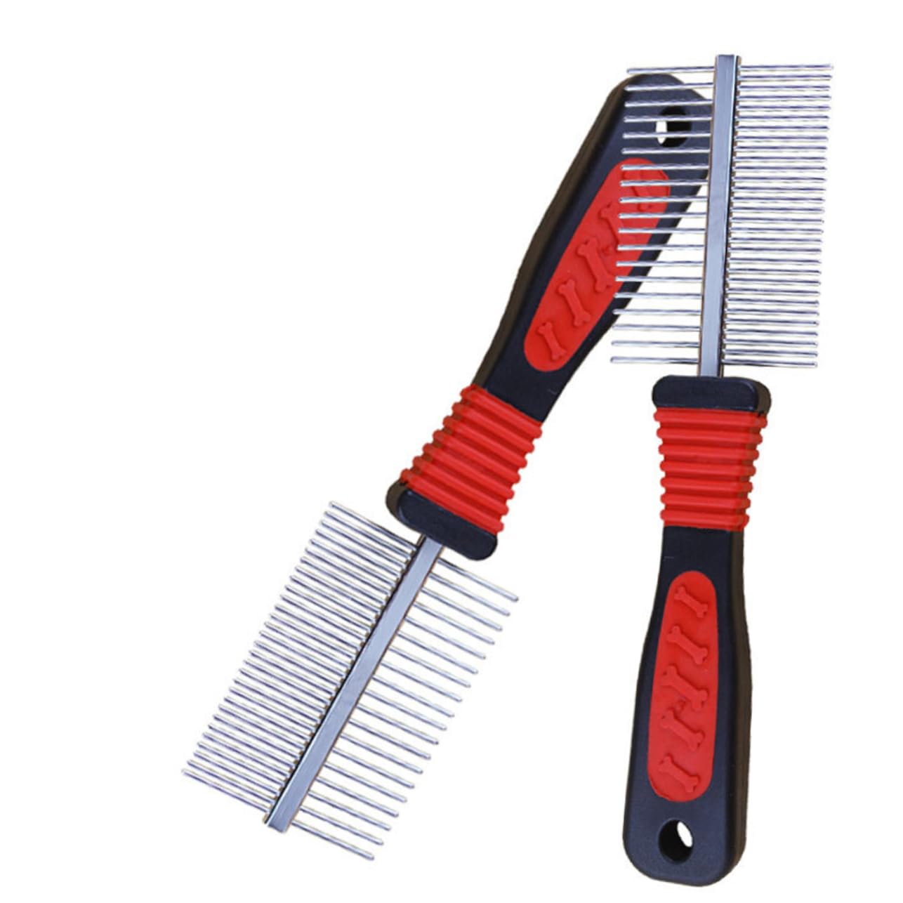 BCOATH 2Pcs Pet Grooming Comb Durable Double Row Dog Hair Comb with Stainless Steel Pins for Cleaning and Tangle Removal for Dogs and Puppies Red
