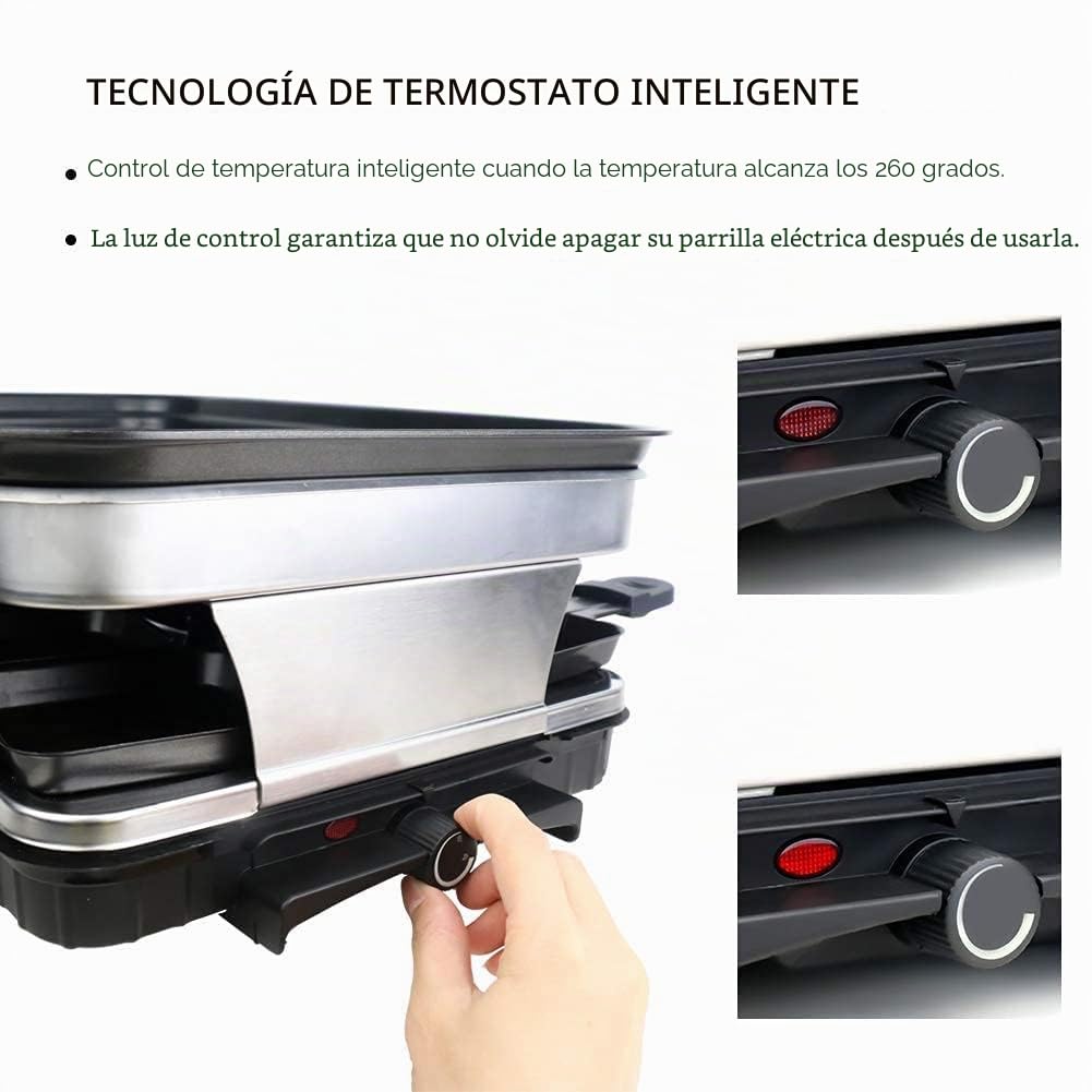 Raclette 8 Personas, Parrilla Electrica Barbacoa, Grill Electrico, 1500W | Con 8 mini-sartenes, plancha grill antiadherente, grill electrico de sobremesa y control de temperatura variable