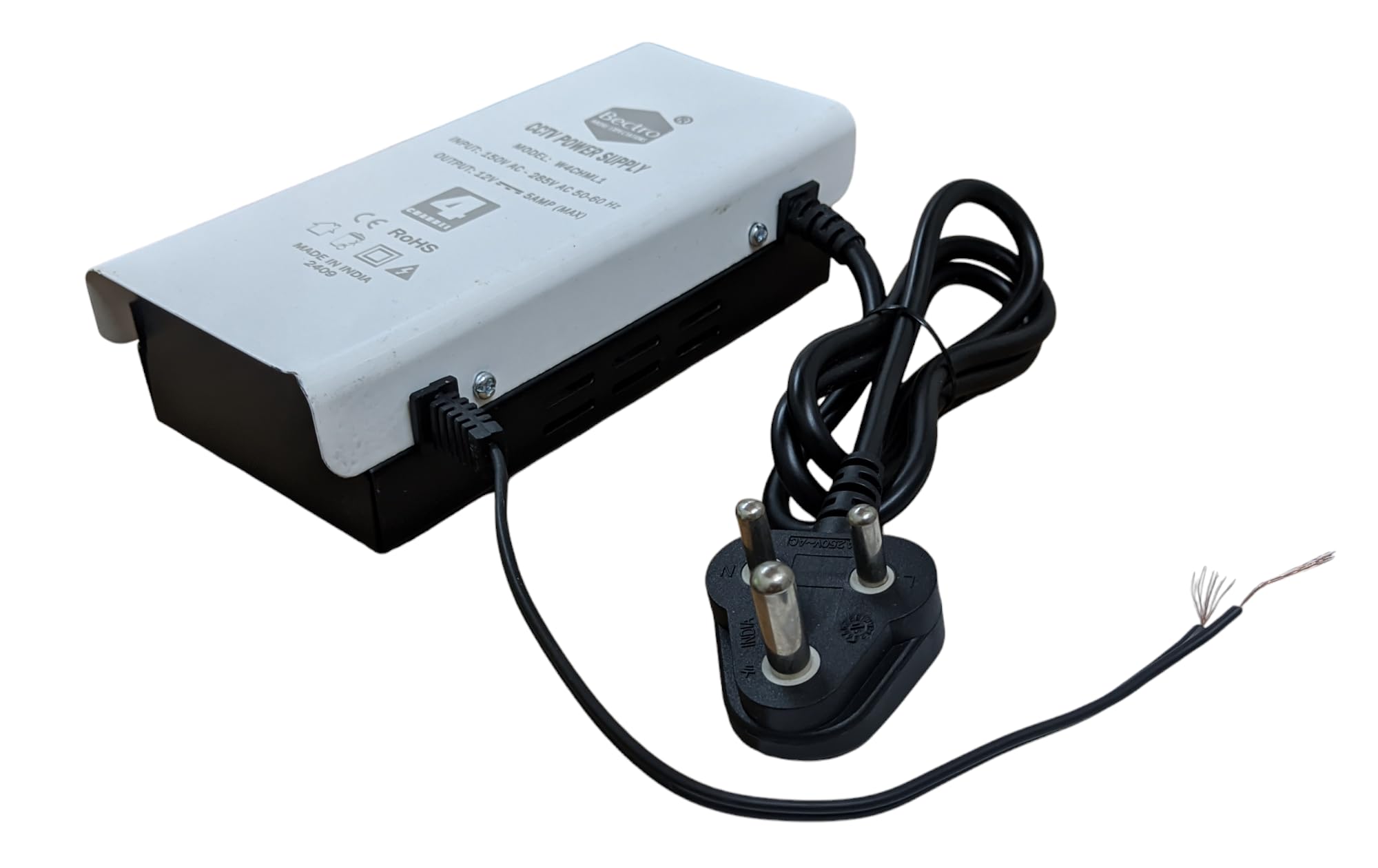 CCTV Power Supply SMPS 4 Channel 12V 5 Amp Max. Output with Voltage Booster Technology, Metal Body Single Wire Output