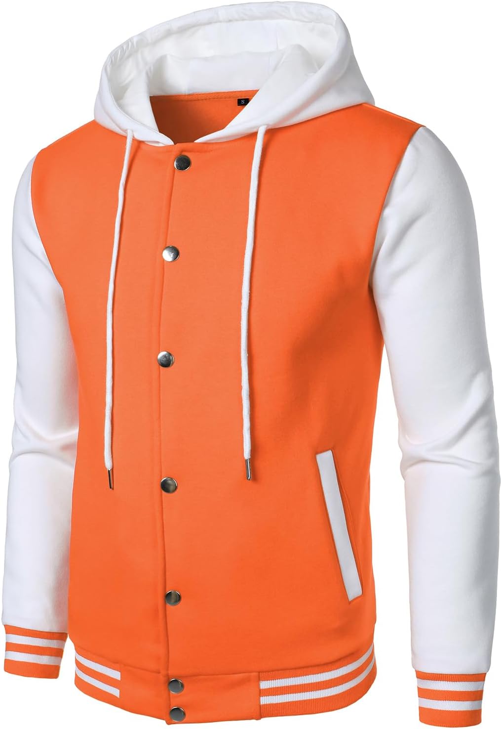 HOOD CREW Hooded Varsity Bomber Jacket Cotton Blend Letterman Hoodie Baseball Jackets for Men