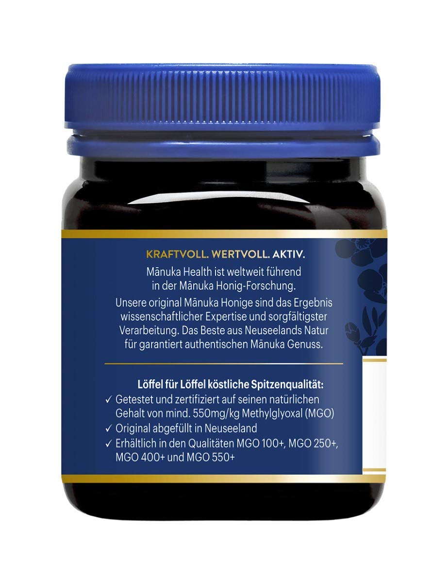 Manuka Health - Manuka Honig MGO 550 + 250g - 100% Pur aus Neuseeland mit zertifiziertem Methylglyoxal Gehalt
