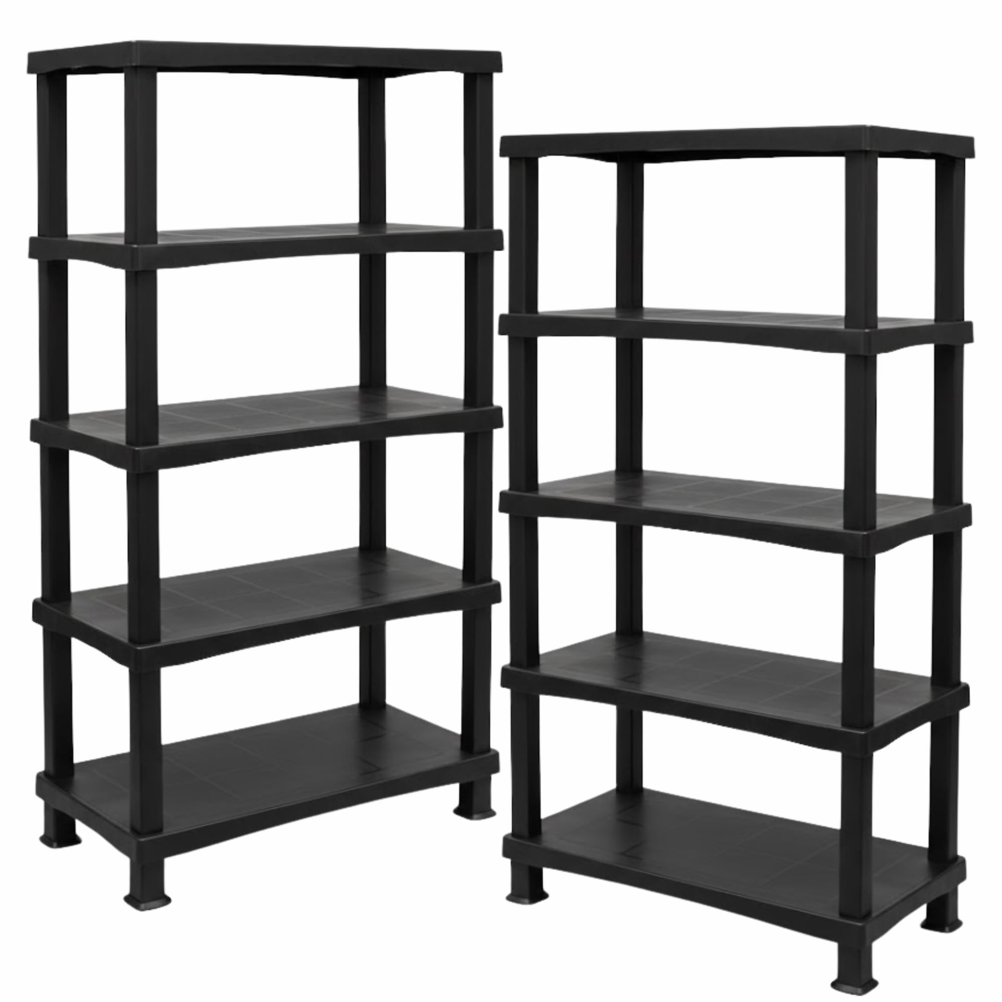 KYY'Z Heavy Duty Plastic Shelving Unit, 3/4/5 Tier Storage Racking for Garage, Home, or Utility Room, Push Fit Assembly, No Tools Required, 25kg Per Shelf Capacity, H135 x W80 x D40cm (2, 5 tier)