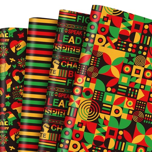 Whaline 8 Sheets Juneteenth Wrapping Paper - Not Roll - Black History Month African American Gift Wrap Paper Folded Flat for Kwanzaa Holiday Celebration DIY Crafts 19.7 x 27.6 Inch