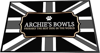 Artylicious Personalised Dog Feeding Mat - Pet Dog Feeding Mat Black & Grey Union Jack 60 X 40 cm