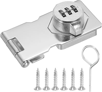 Cabinet Combination Lock 3-Digit Cabinet Password Hasp Locks Household Rotary Hasp Locks Zinc Alloy Door Security Slide Latch Lock for Drawers, Cabinets, Barn Door, Garage Silver, 97mm/3.8in