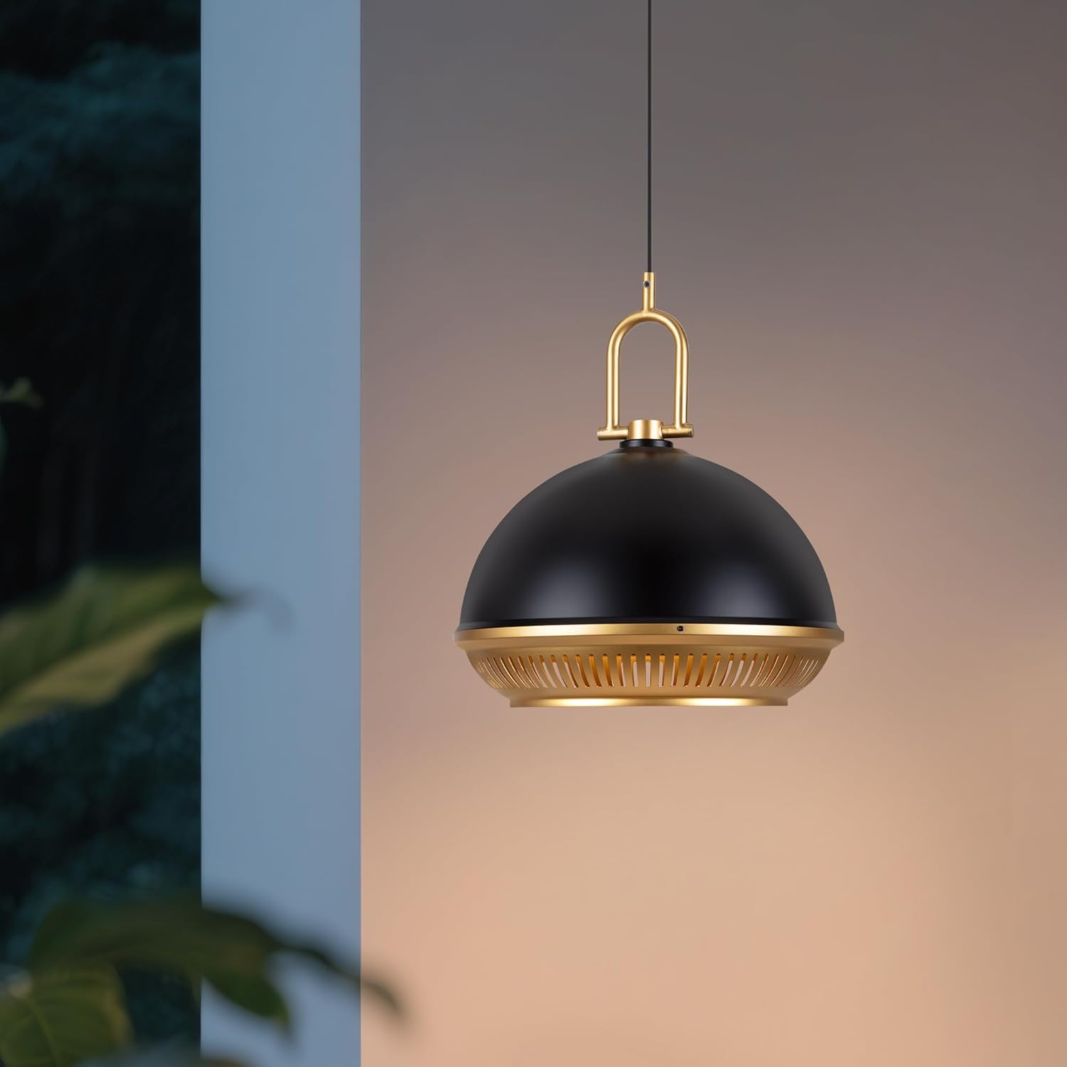 Tubicen Dome Pendant Light Black and Gold Dimmable Ceiling Hanging Light Fixture Hollow Shade 9.8 inch Farmhouse Industrial Vintage Pendant Lights for Kitchen Island Sink Dining Room E26 Base