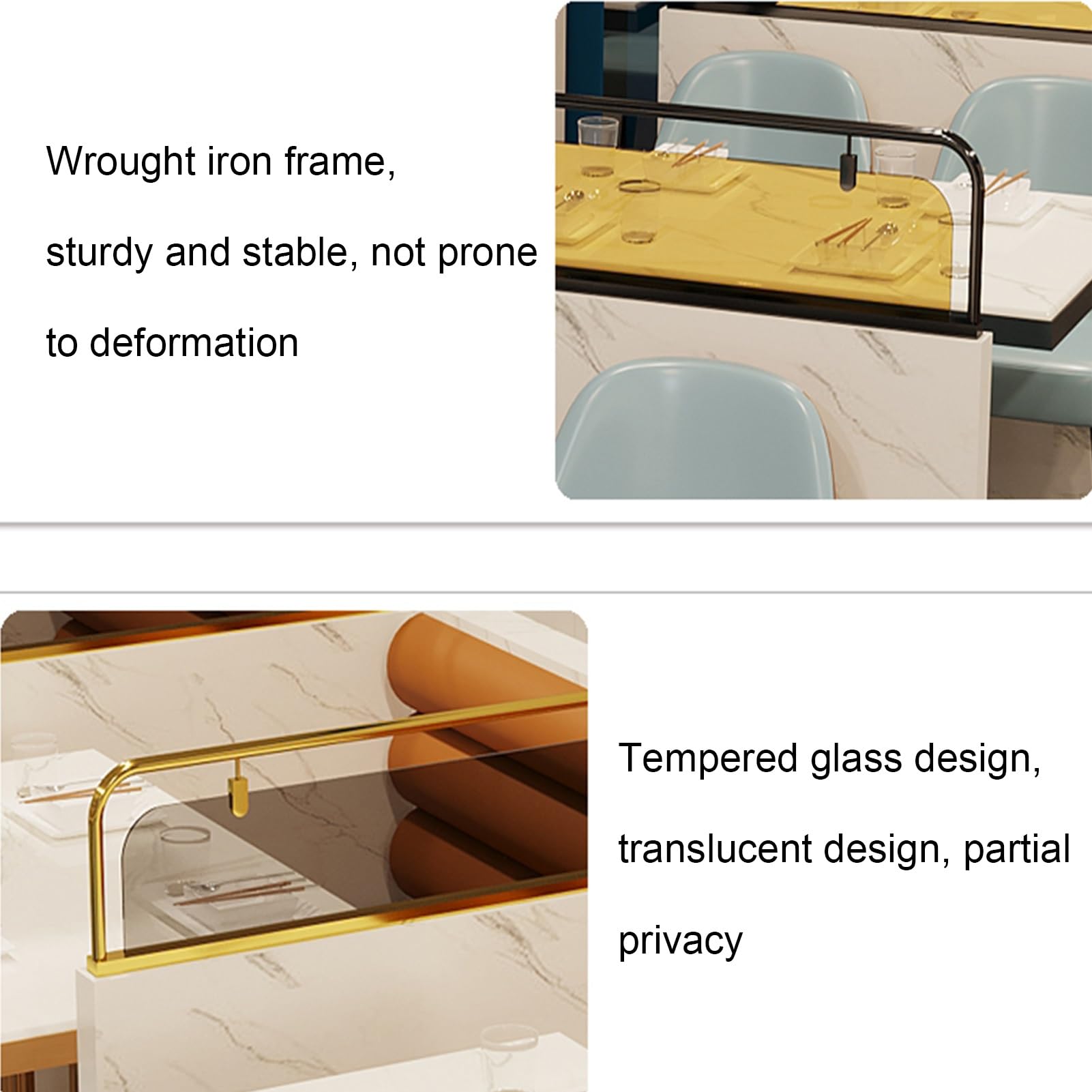 Divisor de hierro comercial para zonas de comedor, paneles translúcidos para encimeras para hoteles y bares, color negro, 100 x 25 cm, elegante solución de separación de habitaciones
