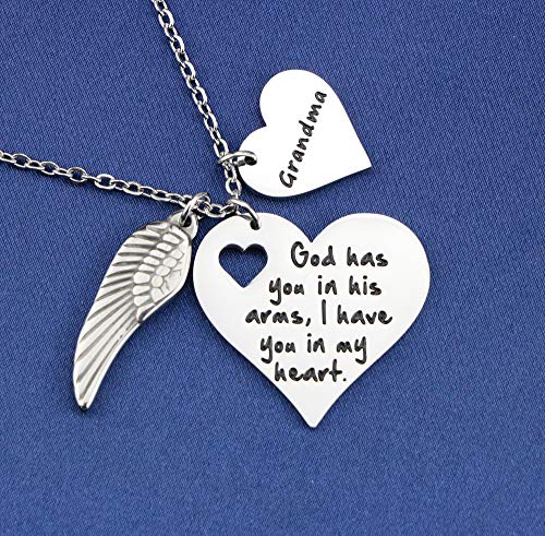 JoycuFF God Has You in His Arms I Have You in My Heart Memorial Gifts for Loss of Loved One Stainless Steel Silver Pendant Necklace Sympathy Gifts for Women Sister2