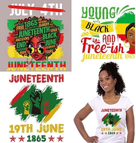 3 Sheets Juneteenth Heat Transfer Vinyl Stickers Juneteenth Decorations Independence Day Iron on Decals Memorial Day Iron on Transfers Patches Supplies for T Shirts Backpack Clothing Hat Pillow
